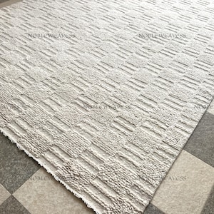 Handgeknoopt ivoorwol geometrisch tapijt, hoog-laagpooltextuur, snel schip 8 x 10 9 x 12, modern handgemaakt tapijt voor woonkamer