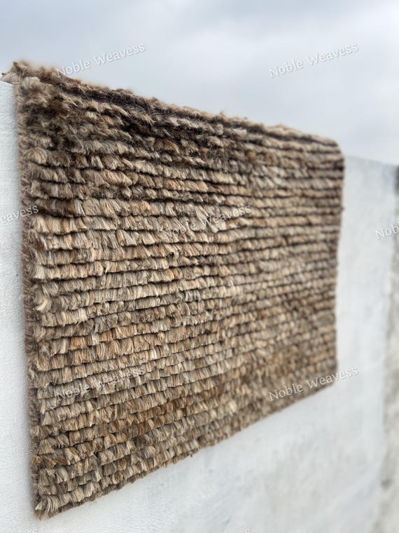 Hand Knotted Jute Rug: Chunky Rustic Texture, Natural Fiber Carpet