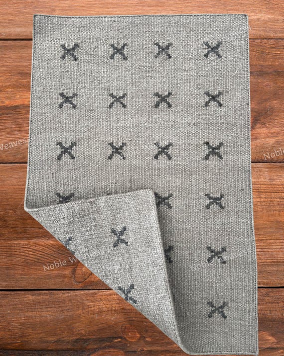 Handwoven Stone Grey Wool Rug: Modern Flatweave Carpet, 8x10