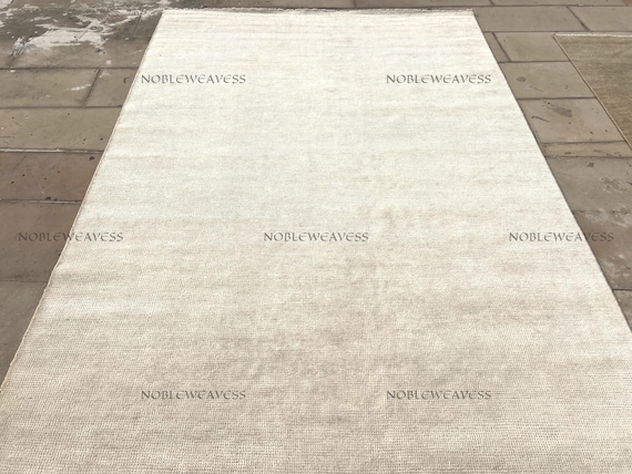 8x10 Hand knotted Oushak wool rug, ivory cream plain Carpet for Living room, Bedroom