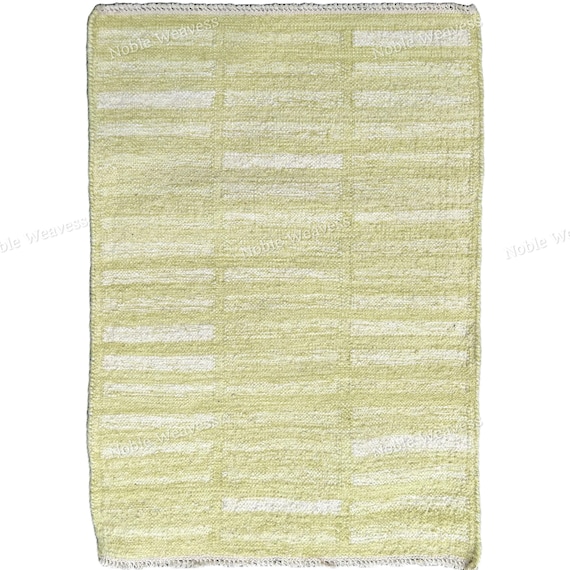 Handwoven Pistachio Green Dhurrie Rug: Modern Minimalist Decor