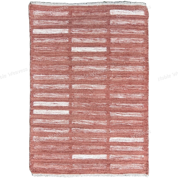 Handwoven Terracotta Rose Cotton Dhurrie Rug: Boho Minimalist Decor