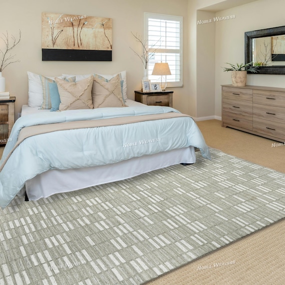 Handwoven Wool Flatweave Rug: Sage Green Geometric Design, Quick Ship