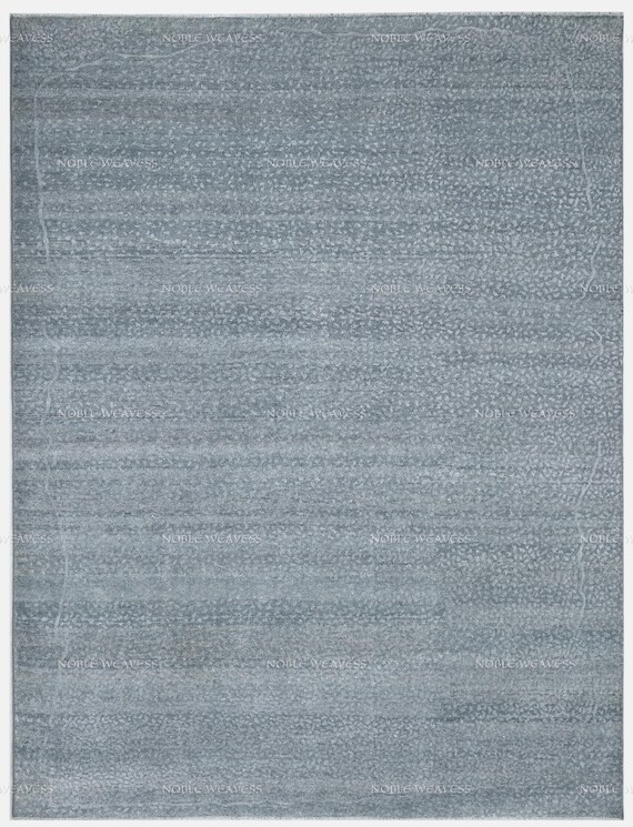 Hand-Knotted Ghazni Wool Rug: Blue-Gray Modern Design, 8x10 Ft.