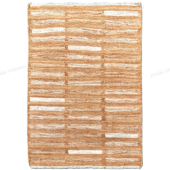 Earthy Tan Wool Flatweave Rug, Handmade Geometric Area Carpet, Modern Off White Wool Rug for Living Room