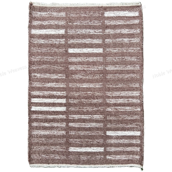 Handwoven Cotton Dhurrie Rug 5x8: Mauve Brown Earthy Flatweave