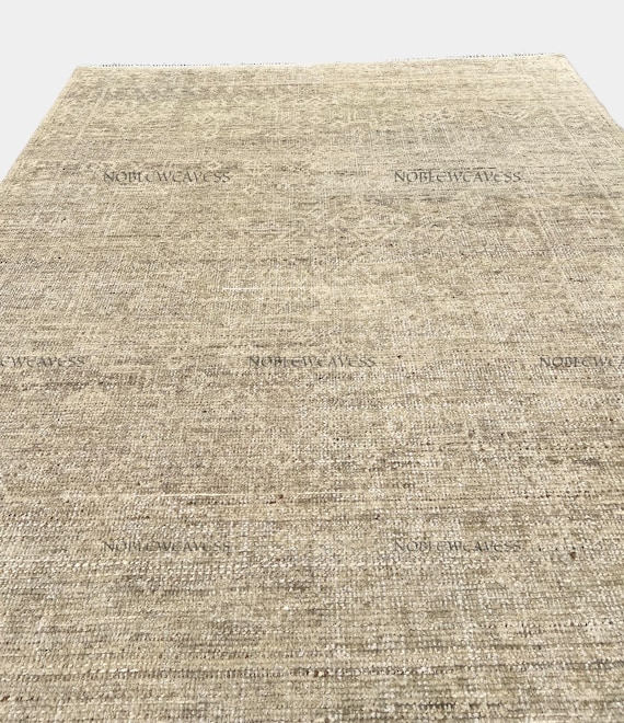 8x10 Hand knotted Oushak rug, beige tan ivory faded design for Living room, Bedroom