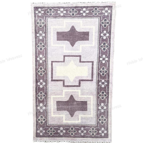 8x10 Hand Knotted Wool Oushak Rug — Lavender Ivory Geometric Carpet for Living Room Bedroom