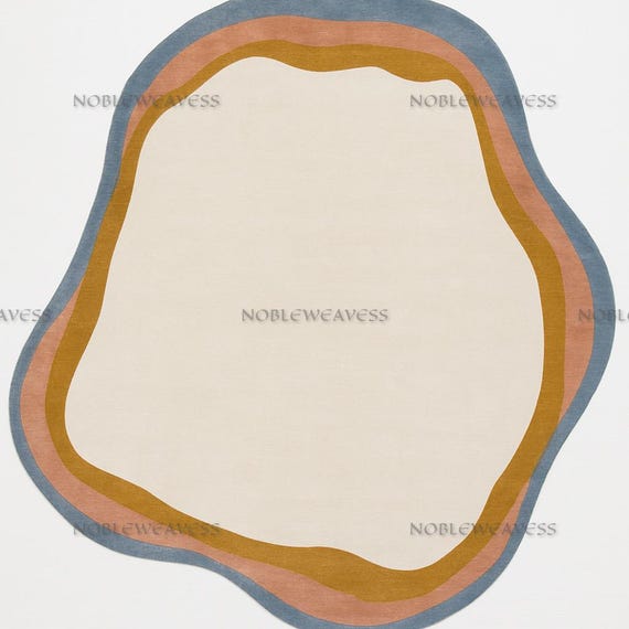 Hand Tufted Wool Rug: Abstract Cream, Ochre, Terracotta, and Blue