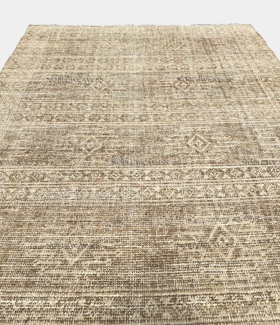 8x10 Hand knotted Oushak rug, beige brown ivory geometric design for Living room, Bedroom