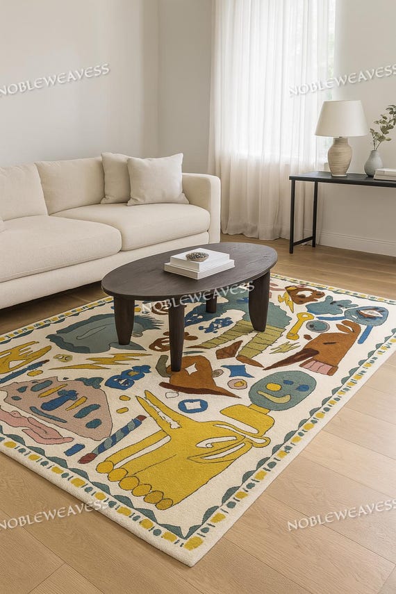 Hand Tufted New Zealand Wool Rug: Playful Abstract Animal Design