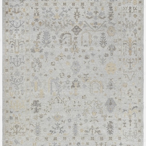 Hand Knotted Grey Ivory Oushak Rug, Traditional Wool Carpet, Vintage Floral Pattern Area Rug for Living Room or Bedroom Rug, 8x10 Area Rug