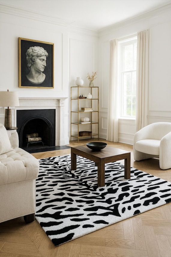 Hand Tufted Zebra Print Wool Rug: Modern Safari Style Accent Rug