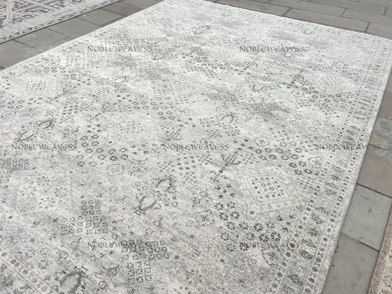 8x10 Hand knotted Oushak rug, light grey charcoal, Carpet  ribal for Living room, Bedroom