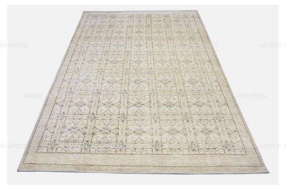 8x10 Oushak Hand Knotted Wool Rug — Ivory Beige Traditional Medallion Carpet for Living Room & Bedroom