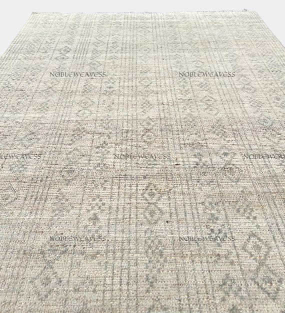 8x10 Hand knotted Oushak rug, ivory/beige grey, geometric style for Living room, Bedroom