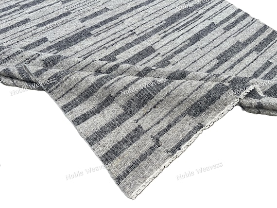 Hand Woven Wool Area Rug: Gray & Black Striped Flatweave