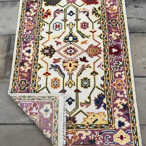 Hand Knotted Turkish Oushak Wool Rug: Ivory, Red, Yellow - Custom Size