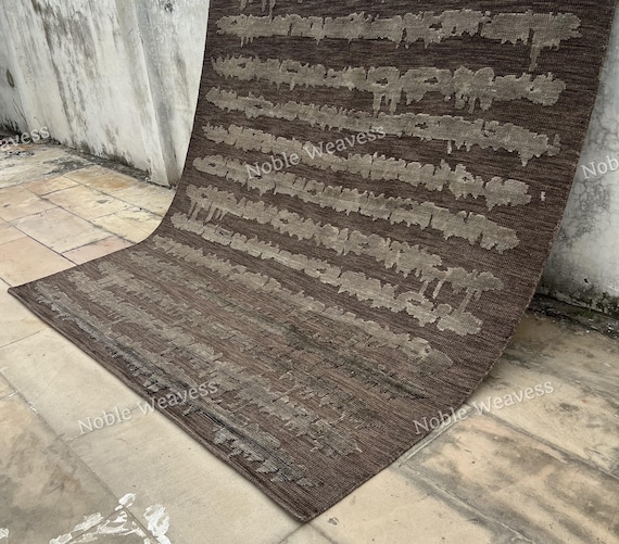 Hand Knotted Charcoal Olive Wool Rug: Modern Abstract 8x10