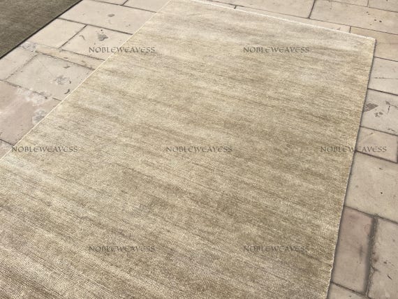 8x10 Hand knotted Oushak rug, beige taupe, plain solid Carpet for Living room, Bedroom