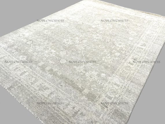 8x10 Hand knotted Oushak rug, light grey ivory Varpet Carpet for Living room, Bedroom