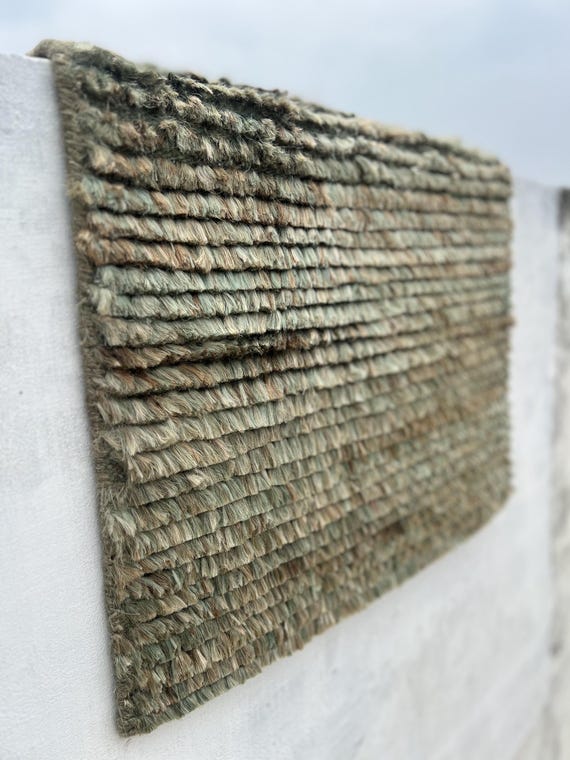 Hand Knotted Jute Rug: Green Abrash, Rustic Modern Area Carpet