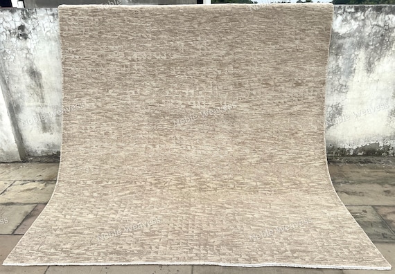 8x10 Hand knotted rug, beige taupe ivory abstract pattern Carpet for Living room, Bedroom