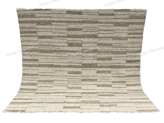 Hand Woven Wool Rug: Beige Cream Striped Flatweave Carpet (8x10 ft, Custom Sizes Available)