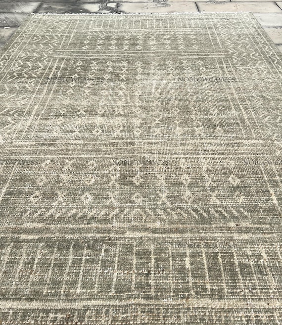 8x10 Hand knotted Oushak rug, grey/ivory/beige, geometric Style for Living room, Bedroom