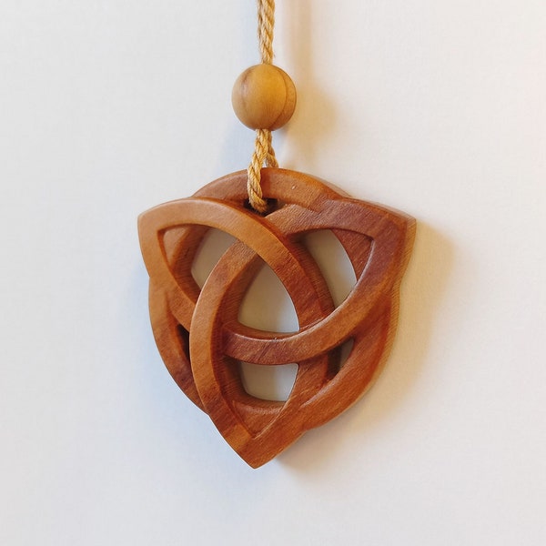 Trinity Celtic Knot Necklace, Wood Triquetra Celtic Pendant