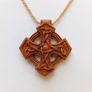 Wooden Celtic Cross Necklace, Wood Irish cross necklace