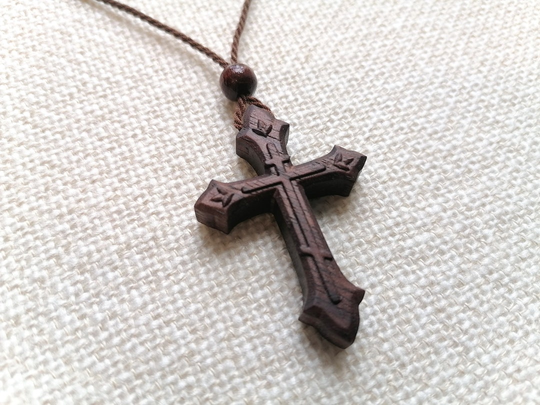 Simple Orthodox Cross Wood Pendant Necklace Etsy