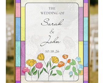 Sjabloon Welkomstbord met gebrandschilderd glas bruiloft – DIY bloemencanvaontwerp (digitale download)