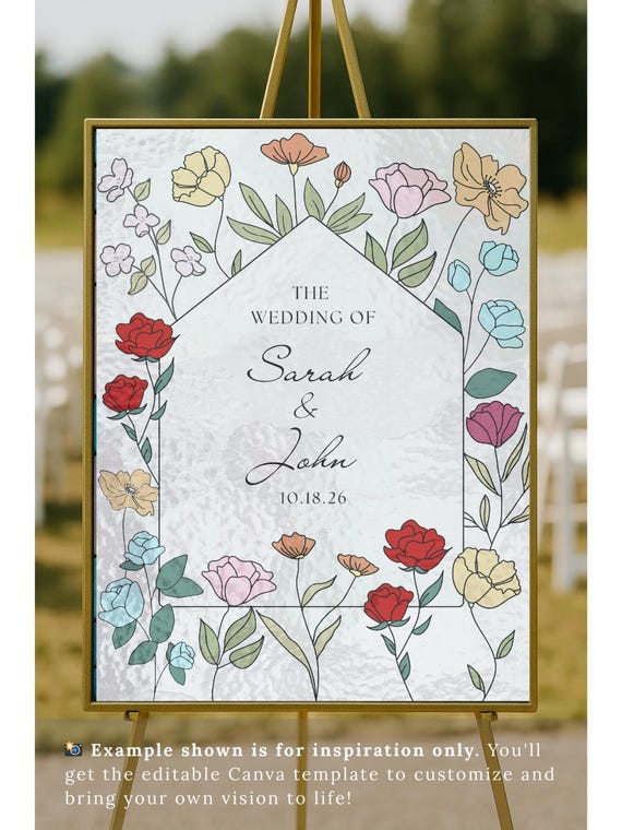 Stained Glass Wedding Welcome Sign Template – DIY Wildflower Garden Design (Digital Download)
