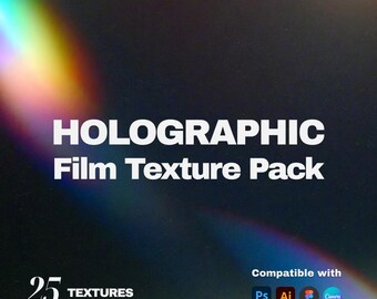 Pack de textures holographiques | 25 textures de film PNG pour graphistes | Superposition arc-en-ciel | Téléchargement numérique