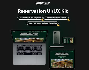 Kit Figma UI Réservation Réservation | Plus de 100 modèles | Système de conception | Exportation de l'encadreur Webflow | Ressource UX Designer en téléchargement numérique