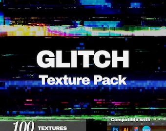 Glitch-texturpaket | 100 digitala glitch-texturer | Cyberpunk VHS Y2K-förvrängningsöverlägg för grafiska designers | Digital nedladdning