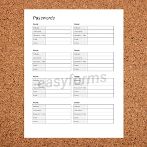 Elenco password / Tracker password stampabile / Registro password modificabile / Conservatore password compilabile / Organizzatore password digitale