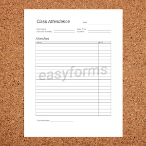 Class Attendance Sheet | Fillable attendance sheet template | Fitness class | Student attendance