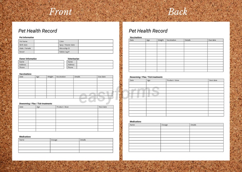 Pet Health Record Template | Puppy Vaccination Record | Pet Medication ...