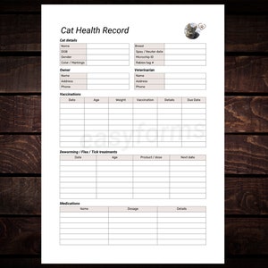 Cat Health Record Canva Template | Kitten Vaccination record | Feline medication record | Deworming treatments | Vet record