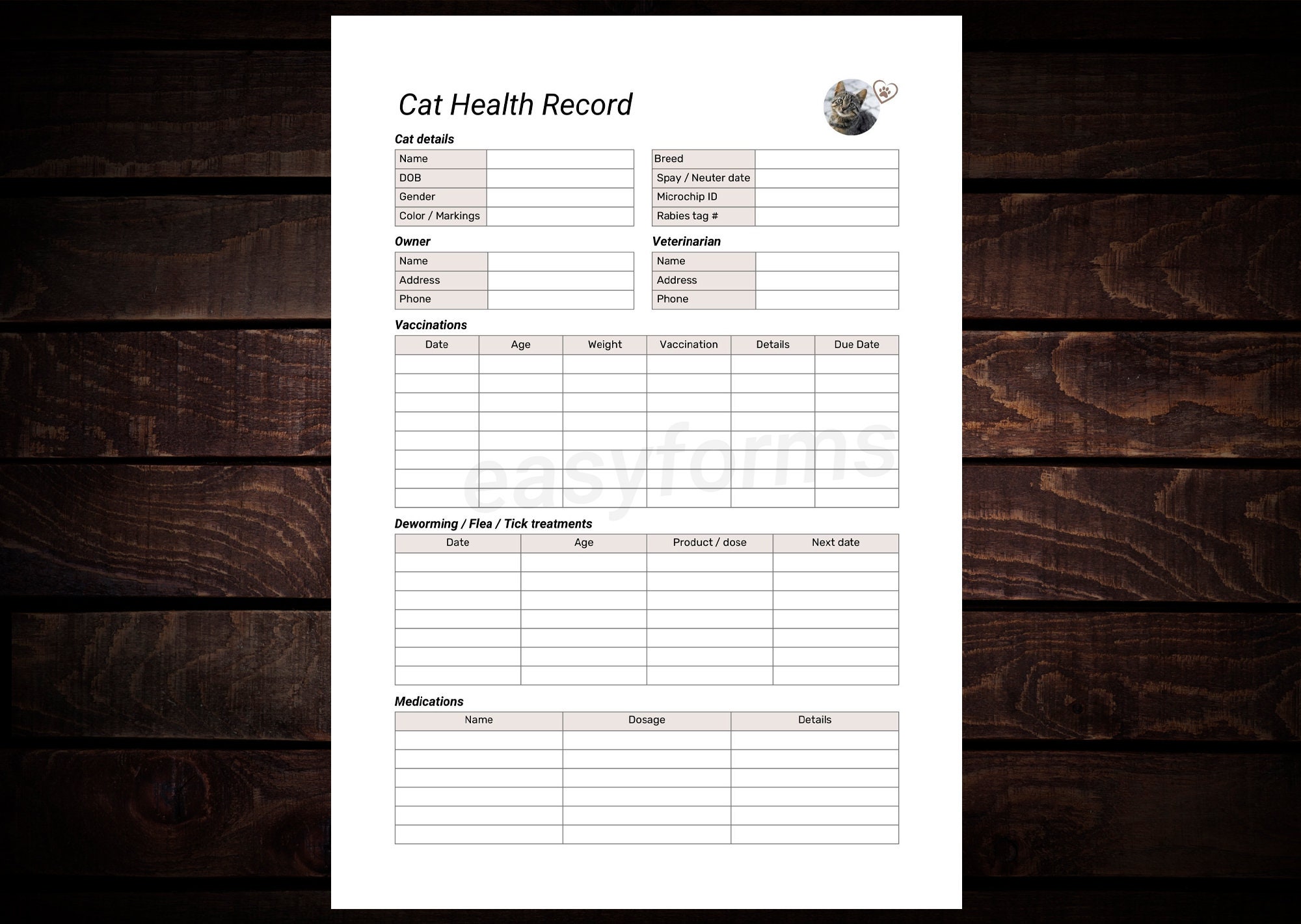 Cat Health Record Canva Template Kitten Vaccination Record Feline