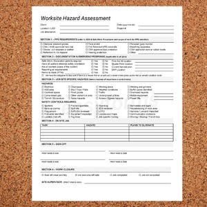 Workplace Hazard Assessment form | Risk Assessment | Safety Standards | Jobsite Hazard | Work Environment Safety | Employee Protection