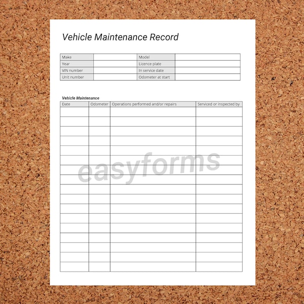 Vehicle Maintenance Log Template | Vehicle Maintenance Record | Car maintenance history | vehicle service record