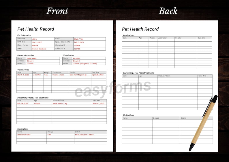 Pet Health Record Template | Puppy Vaccination Record | Pet Medication ...