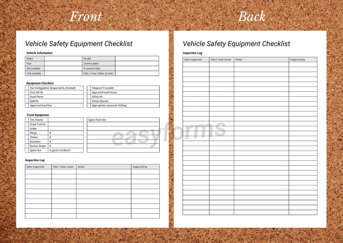 Vehicle Safety Equipment Checklist Daily Vehicle & Equipment Inspection