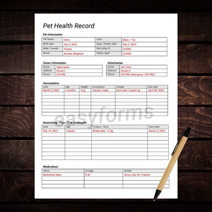 Pet Health Record Template | Puppy Vaccination Record | Pet Medication ...