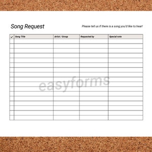 Printable Song Request Sheet | DJ music Request Form | Party song request list | Wedding music list