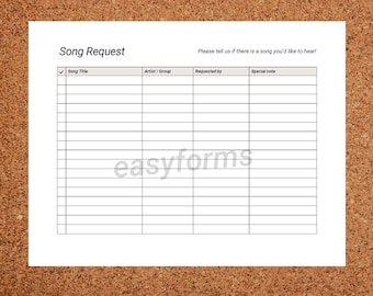 Printable Song Request Form: Party & Wedding Music List (PDF, Word)