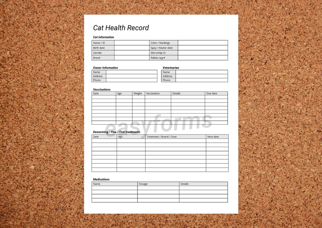 Cat Health Record Template Kitten Vaccination Record Feline Medication Cat Health Record Template Kitten Vaccination Record Feline Medication